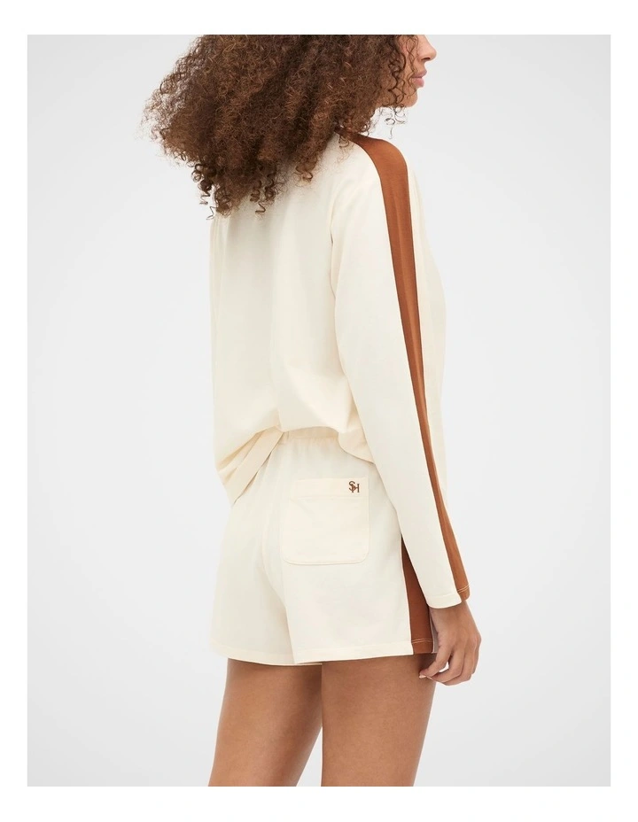 Contrast Long Sleeve Top and Short Pyjama Set in Eggshell image 2