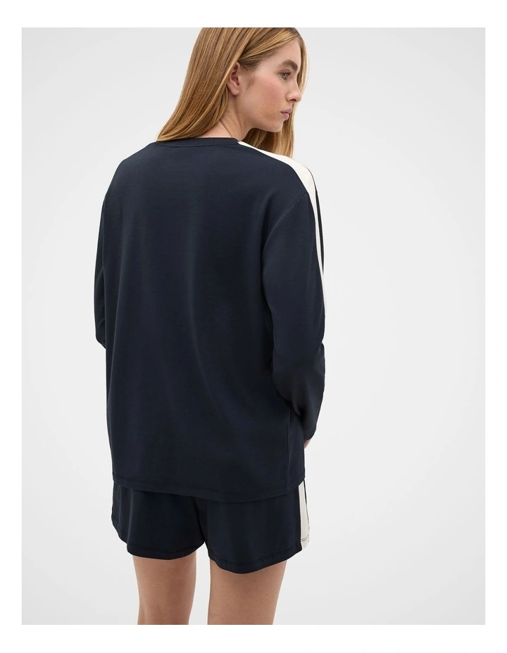 Contrast Long Sleeve Top and Short Pyjama Set in Twilight Blue image 2