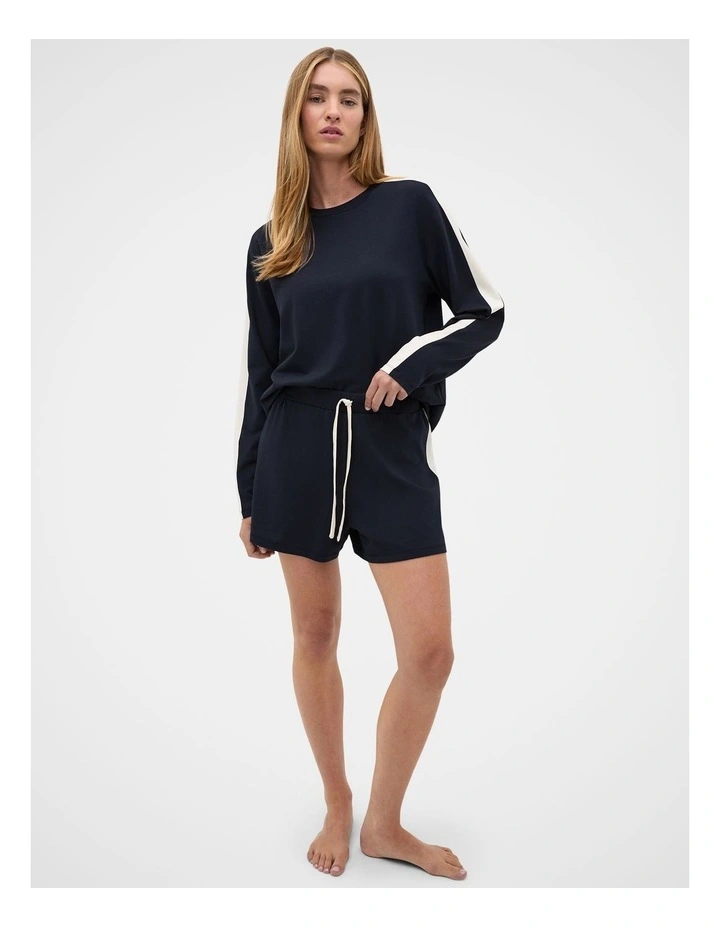 Contrast Long Sleeve Top and Short Pyjama Set in Twilight Blue image 3