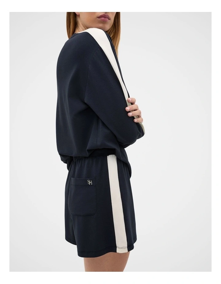 Contrast Long Sleeve Top and Short Pyjama Set in Twilight Blue image 4