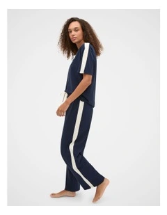 Contrast T-shirt and Pant Pyjama Set in Twilight Blue