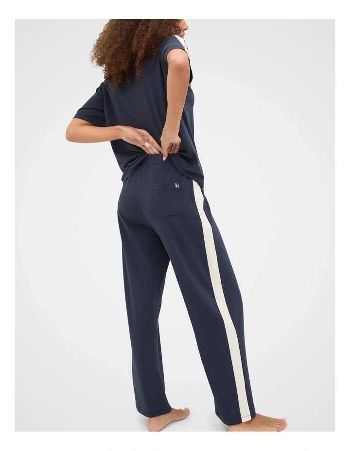 Contrast T-shirt and Pant Pyjama Set in Twilight Blue image 2