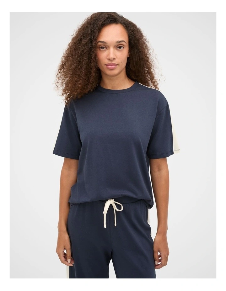 Contrast T-shirt and Pant Pyjama Set in Twilight Blue image 3