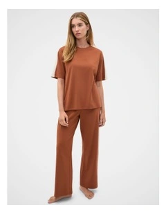 Contrast T-shirt and Pant Pyjama Set in Biscoff