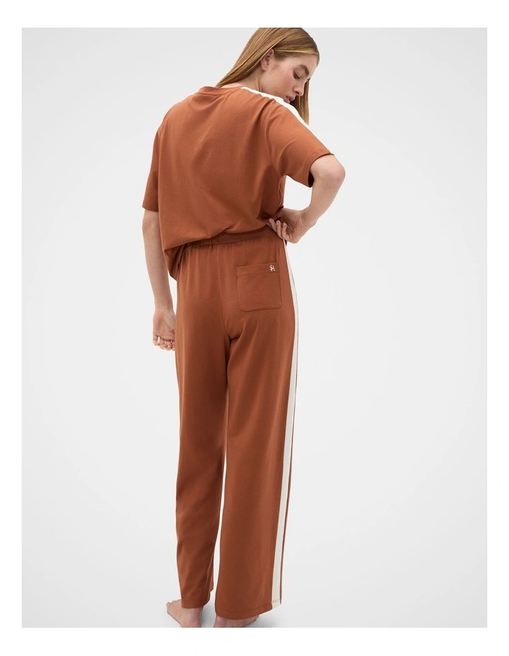 Contrast T-shirt and Pant Pyjama Set in Biscoff image 2