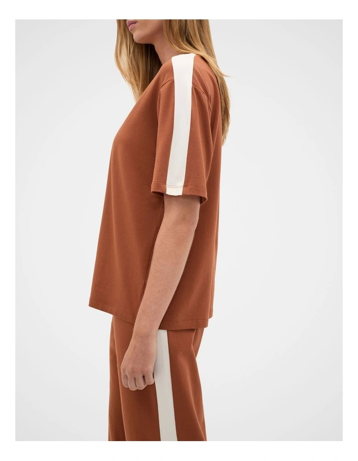 Contrast T-shirt and Pant Pyjama Set in Biscoff image 4