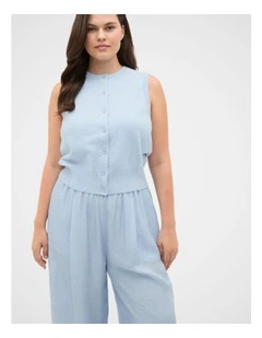 Cotton Blend Button Knit Vest in Arctic Blue Marle