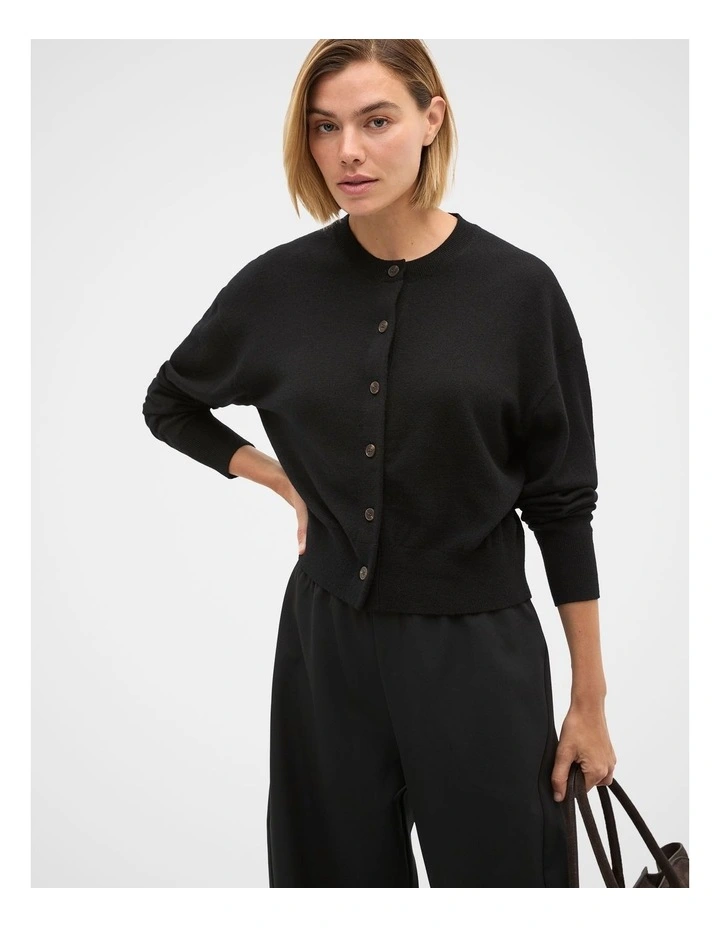Australian Merino Relaxed Cardigan in Black image 1