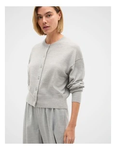 Australian Merino Relaxed Cardigan in Pale Slate Marle