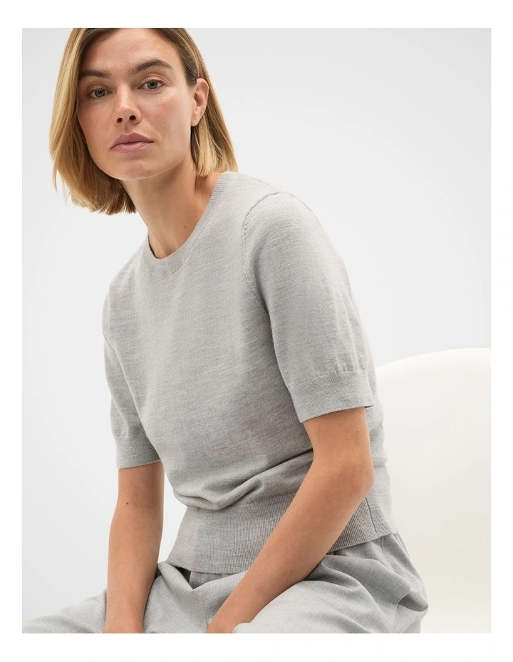 Australian Merino Crew Neck Tee in Pale Slate Marle image 1