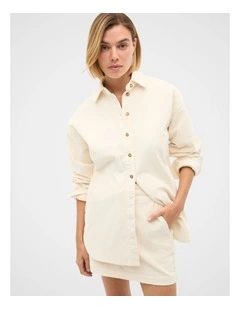 Cord Oversized Shirt in Coconut Cream