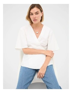 Cotton Poplin Wrap Top in Whisper White