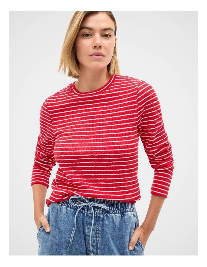 Self Stripe Textured Top in Poppy Stripe image 1