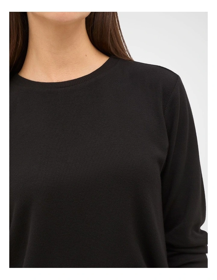 Micro Waffle Crew Neck Top in Black image 4