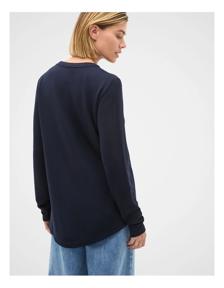 Micro Waffle Crew Neck Top in Twilight Blue image 2