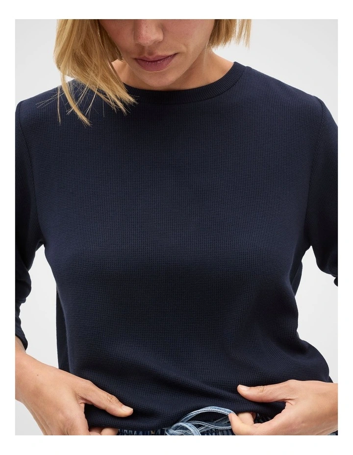 Micro Waffle Crew Neck Top in Twilight Blue image 3