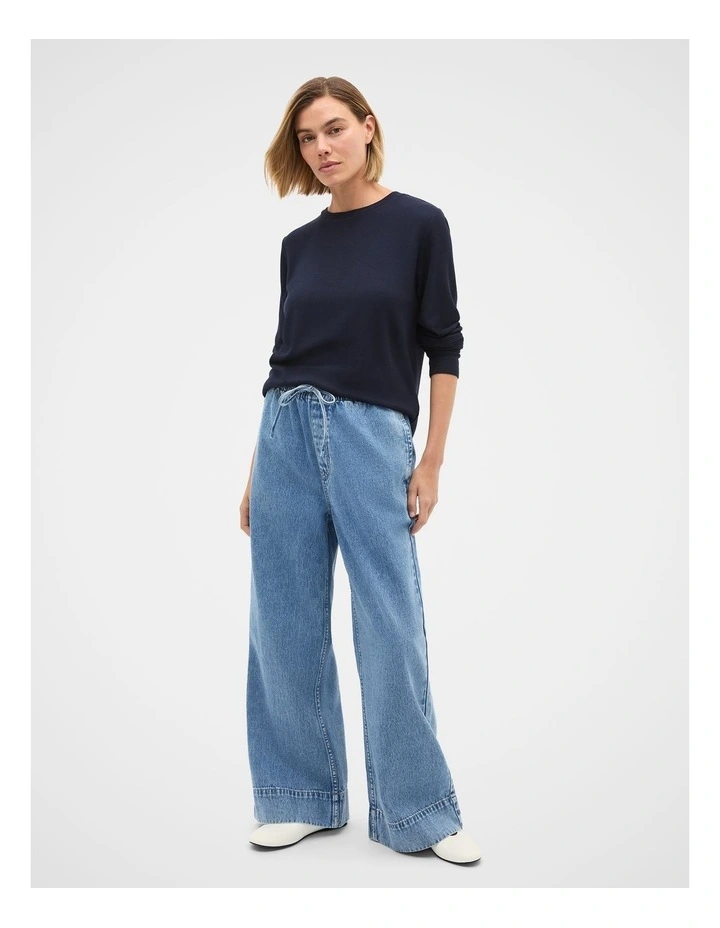 Micro Waffle Crew Neck Top in Twilight Blue image 4