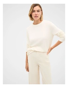 Micro Waffle Crew Neck Top in Coconut Cream