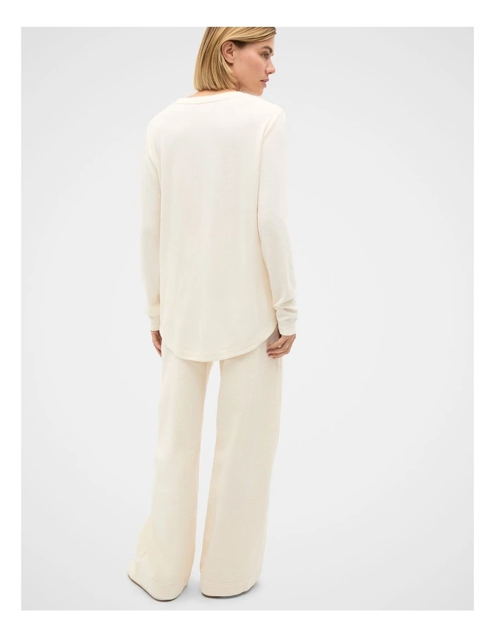 Micro Waffle Crew Neck Top in Coconut Cream image 2