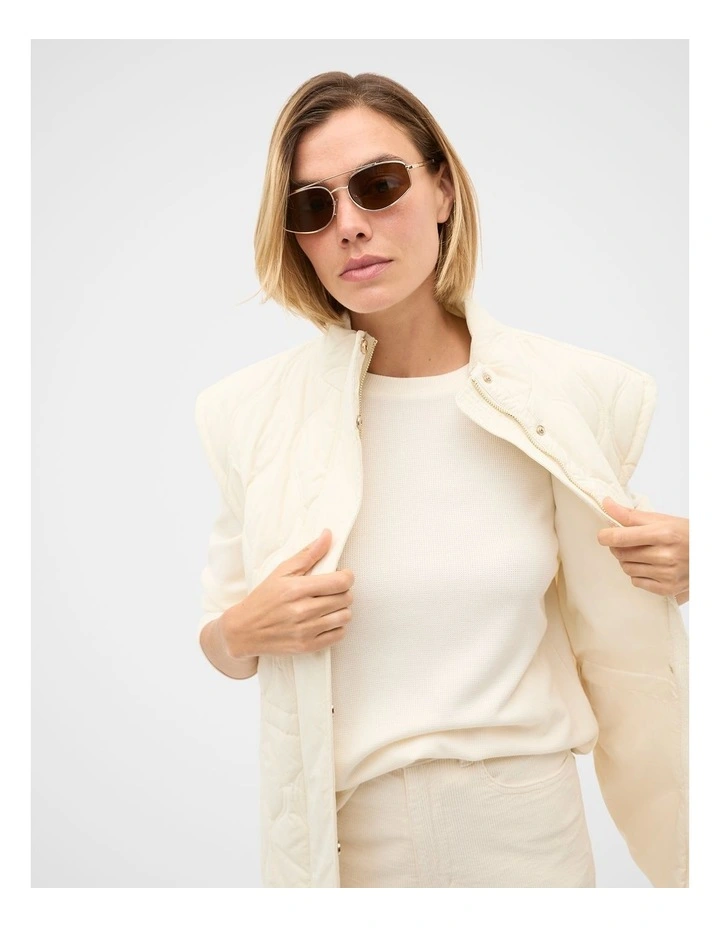 Micro Waffle Crew Neck Top in Coconut Cream image 3