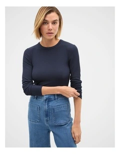 Core Rib Crew Neck Top in Twilight Blue