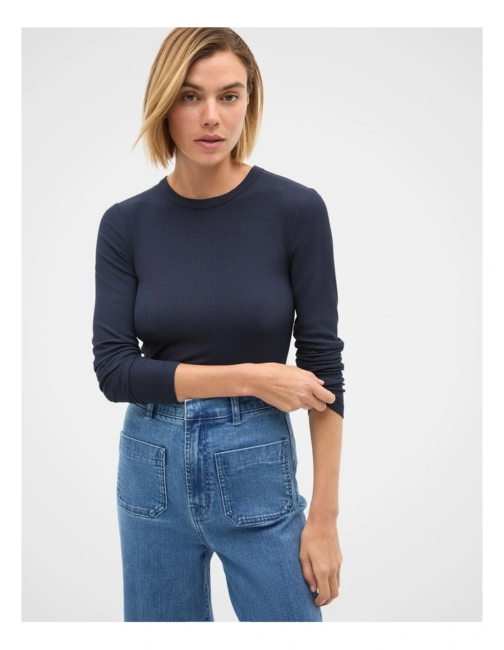 Core Rib Crew Neck Top in Twilight Blue image 1