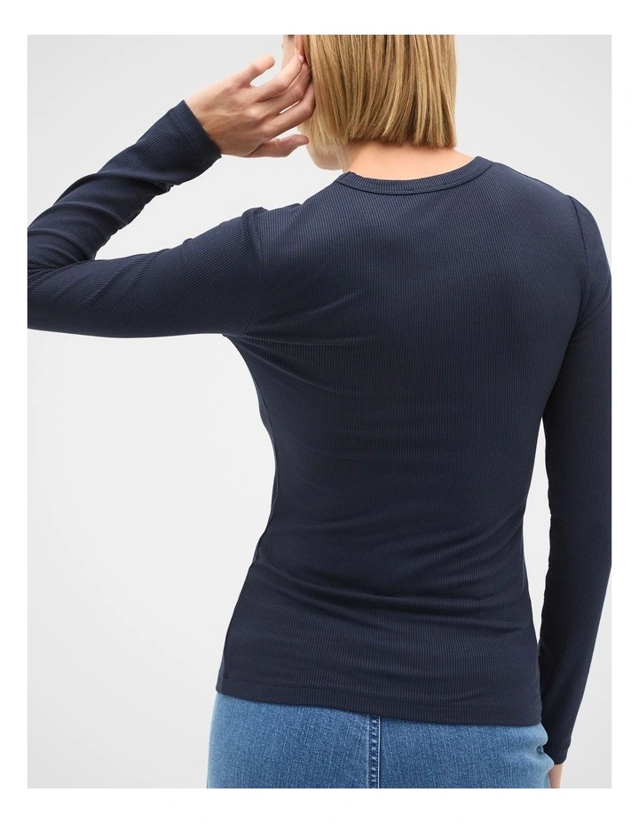 Core Rib Crew Neck Top in Twilight Blue image 2