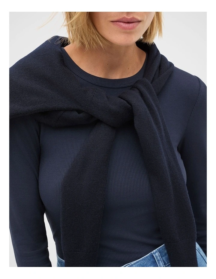 Core Rib Crew Neck Top in Twilight Blue image 3