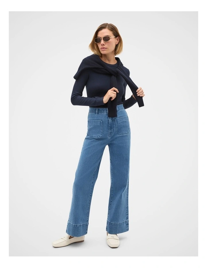 Core Rib Crew Neck Top in Twilight Blue image 4