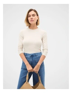 Core Rib Crew Neck Top in Mist Marle