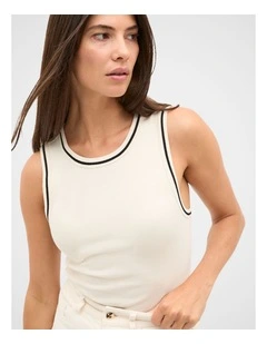 Australian Cotton Contrast Tank in Coconut Cream