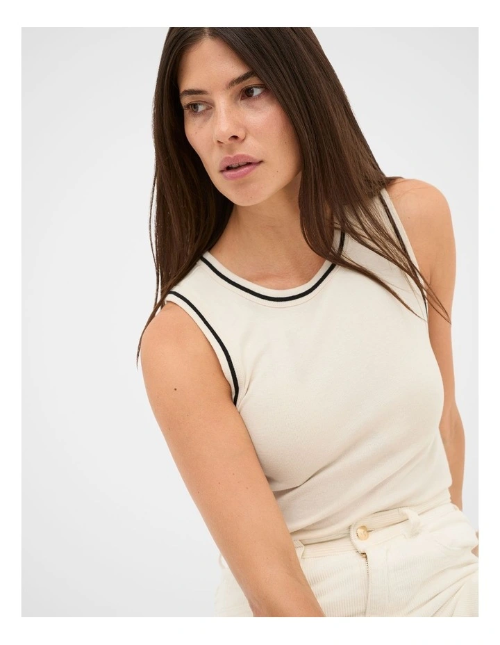 Australian Cotton Contrast Tank in Coconut Cream image 4
