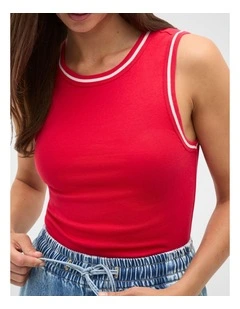 Australian Cotton Contrast Tank in Poppy