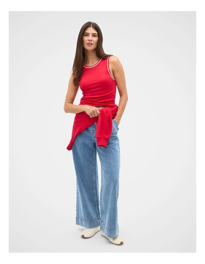 Australian Cotton Contrast Tank in Poppy image 4