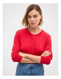 Australian Merino Cardigan in Poppy