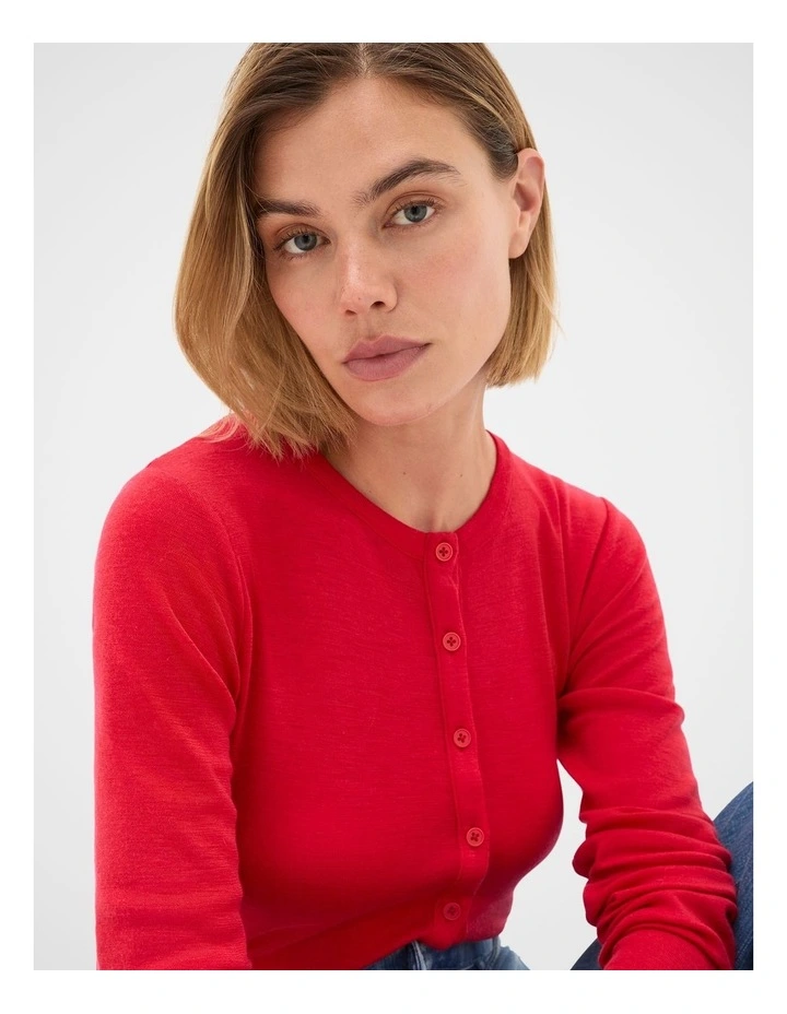 Australian Merino Cardigan in Poppy image 3