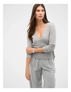 Australian Merino Wrap Top in Pale Slate Marle