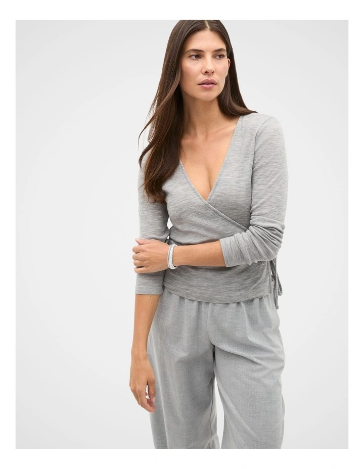 Australian Merino Wrap Top in Pale Slate Marle image 1