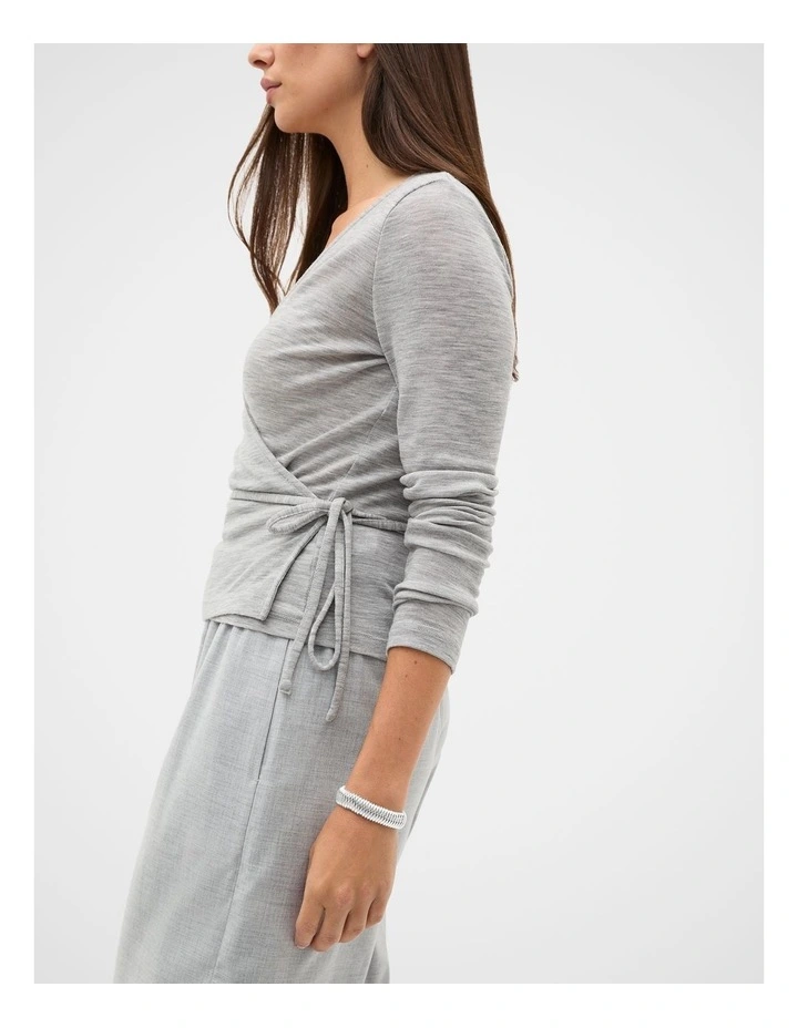 Australian Merino Wrap Top in Pale Slate Marle image 3