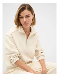 Heritage Zip Sweat in Coconut Cream