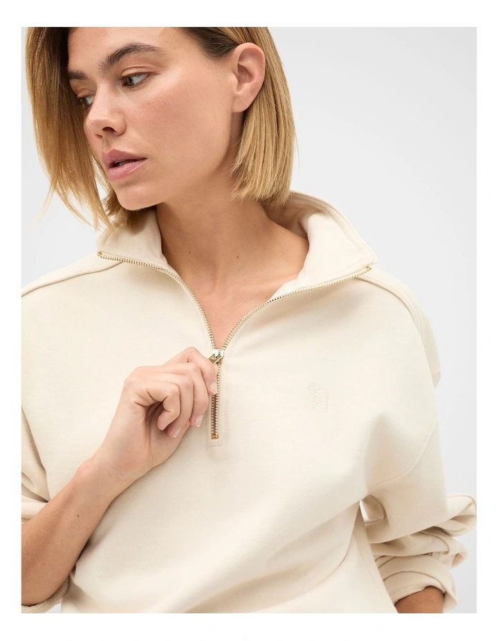 Heritage Zip Sweat in Coconut Cream image 3
