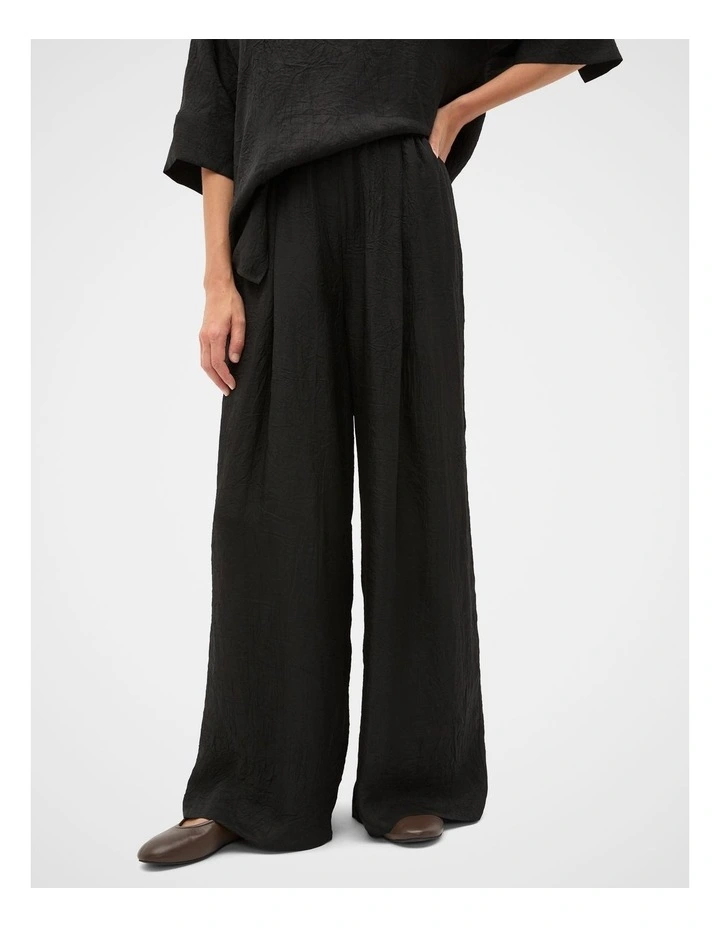 Textured Satin Gathered Pant in Black image 1