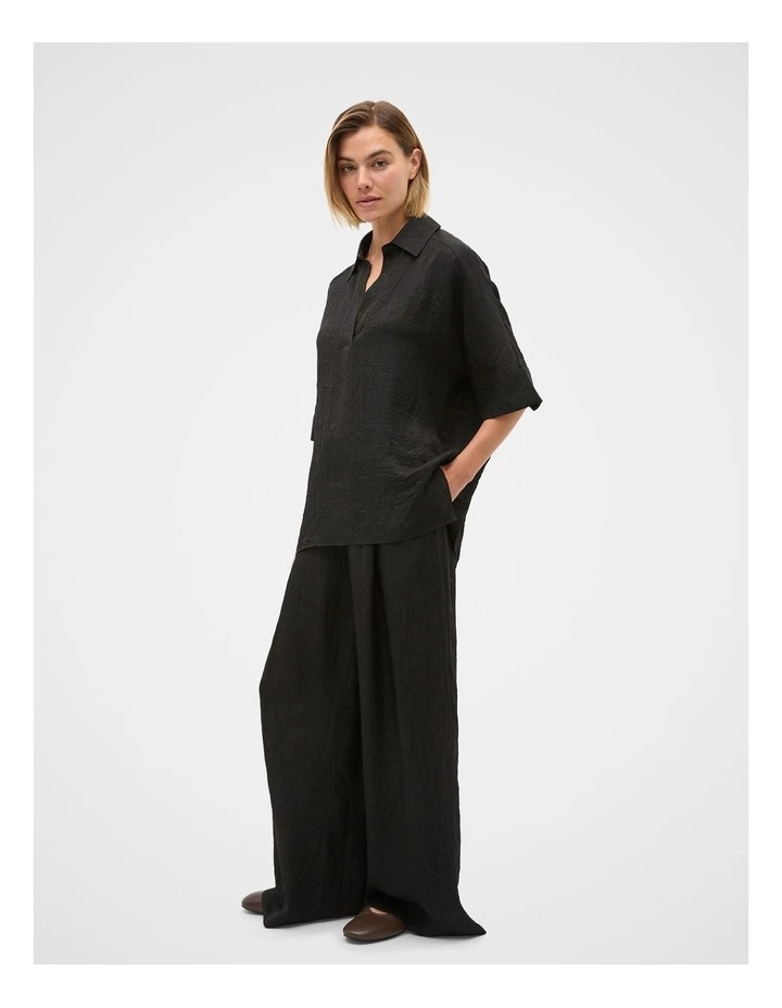 Textured Satin Gathered Pant in Black image 3