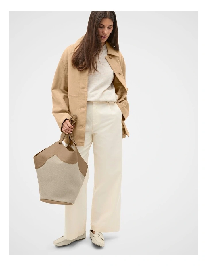 Soft Denim Pleat Pant in Coconut Cream image 3