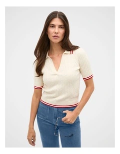 Cotton Cable Knit Tipping Polo