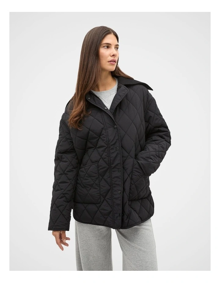 Quilted Rib Collar Jacket in Black image 1