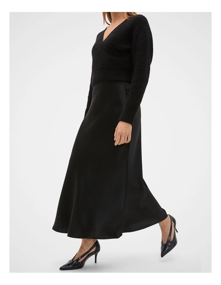 Satin Midi Skirt in Black image 1