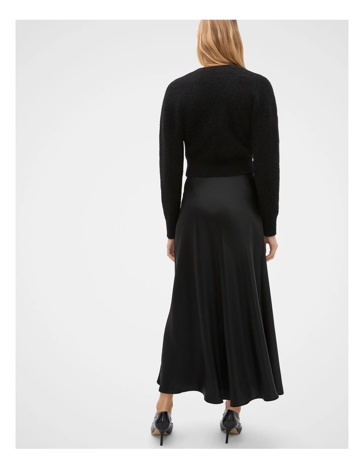 Satin Midi Skirt in Black image 2