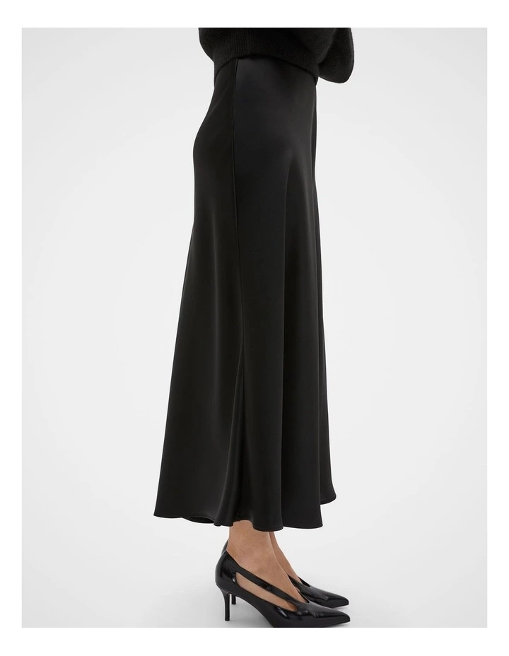 Satin Midi Skirt in Black image 3