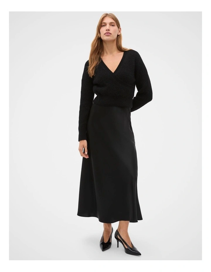 Satin Midi Skirt in Black image 4